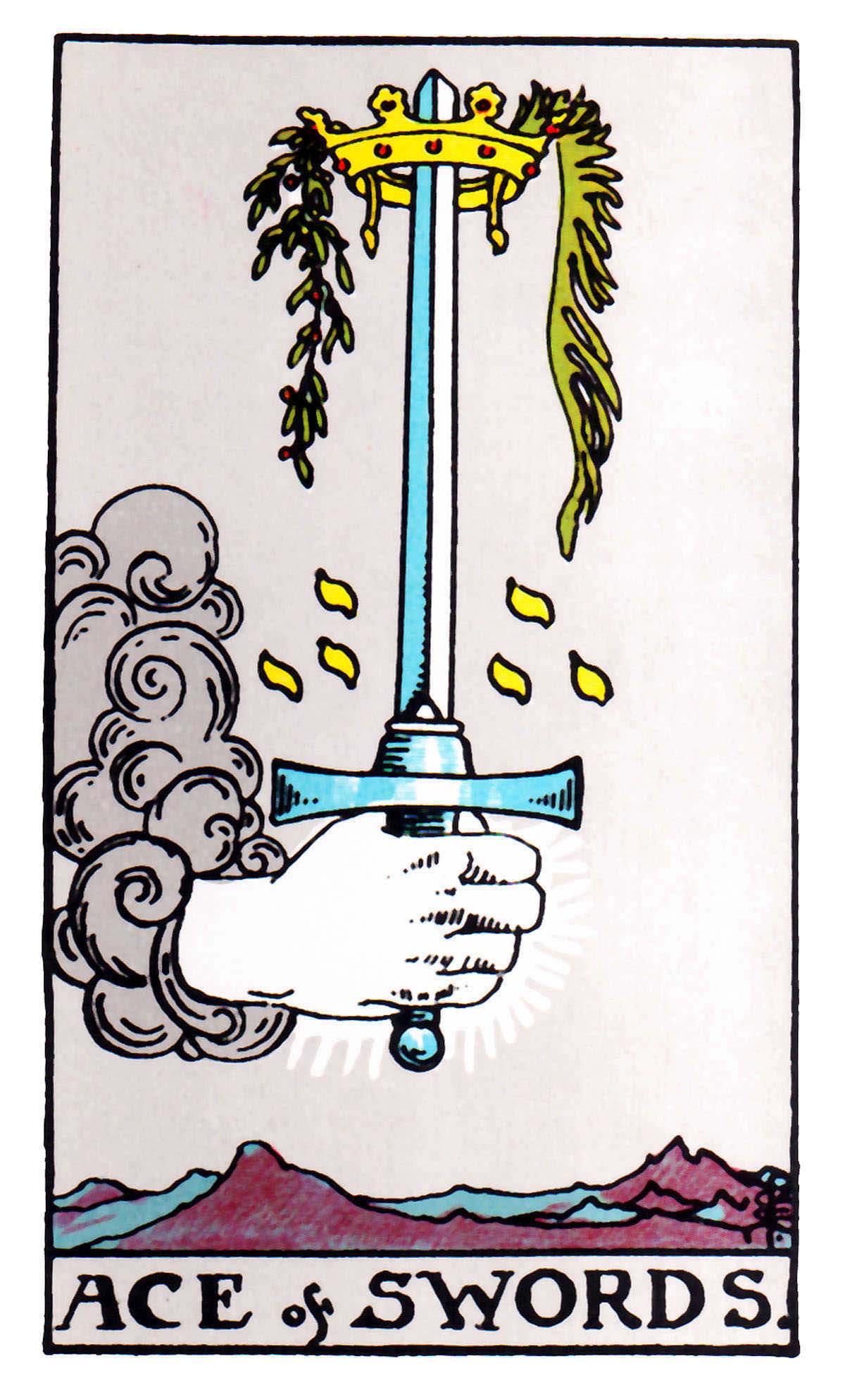 Ace of Swords: The Rider-Waite Tarot (1909) | Pamela Colman-Smith