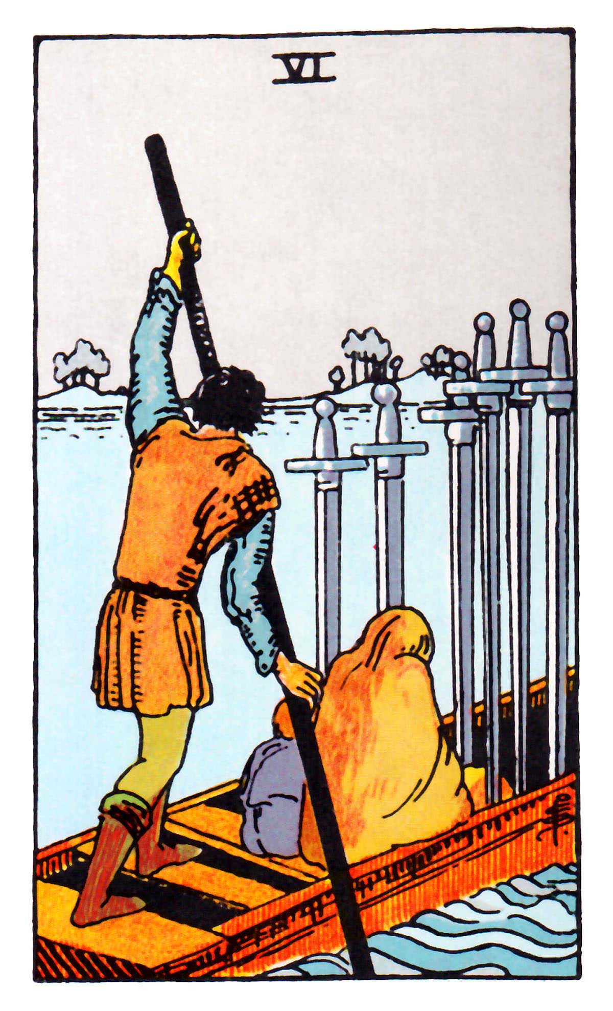 Six of Swords: The Rider-Waite Tarot (1909) | Pamela Colman-Smith
