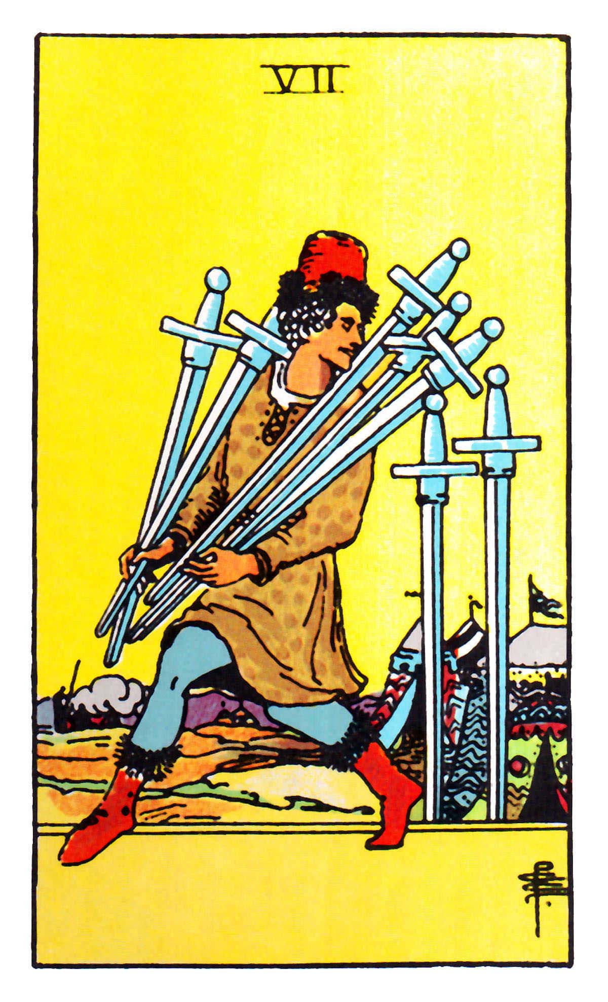 Seven of Swords: The Rider-Waite Tarot (1909) | Pamela Colman-Smith